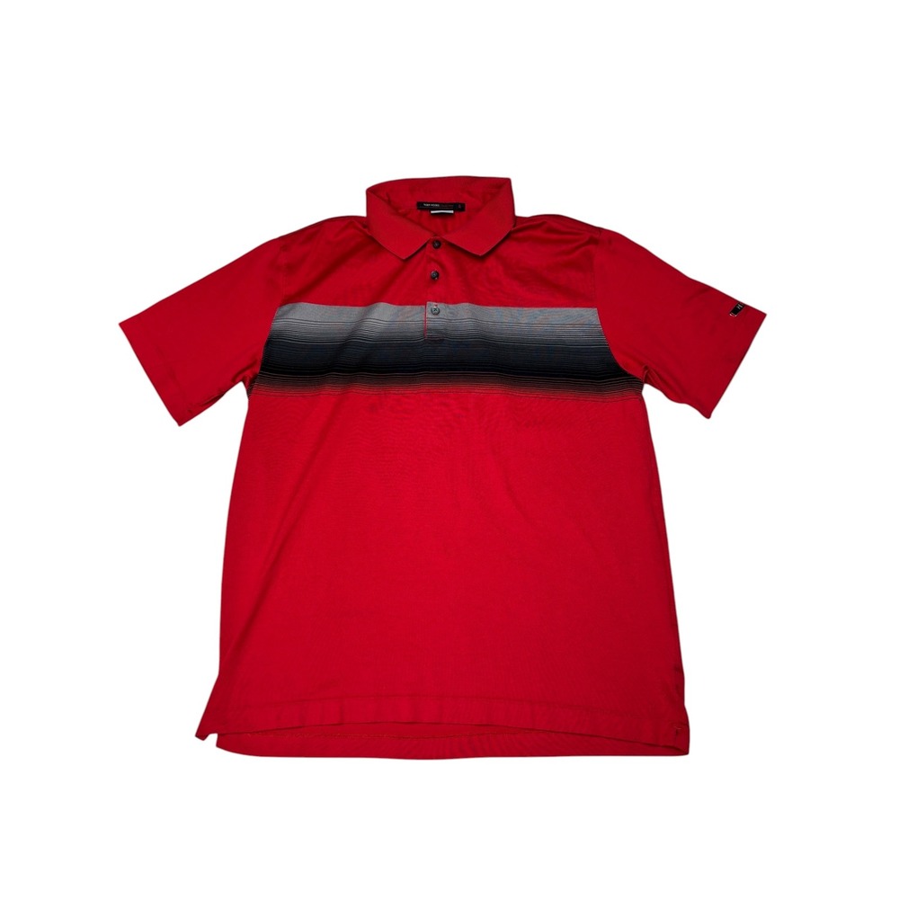 Nike Tiger Woods Collection Dri-FIT Red Striped Golf Polo Shirt Mens Medium